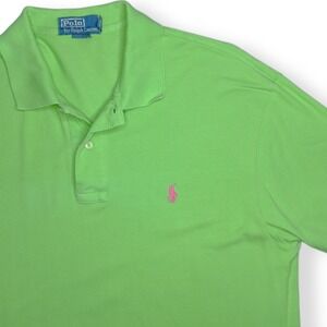 Polo‎ Ralph Lauren Men's L Green Short Sleeve Polo Shirt Pink Pony 100% Cotton